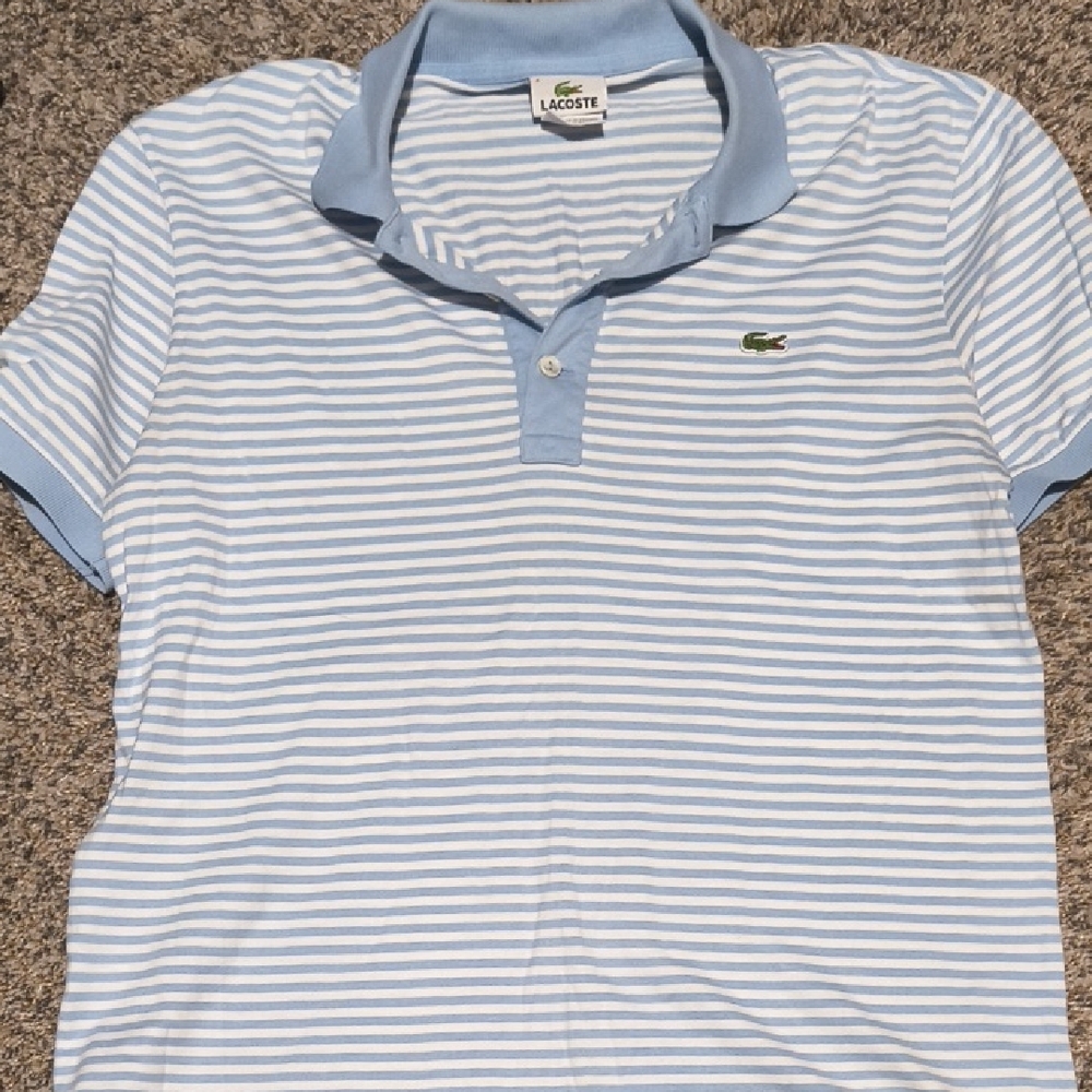 Lacoste Light Blue and White Striped Polo